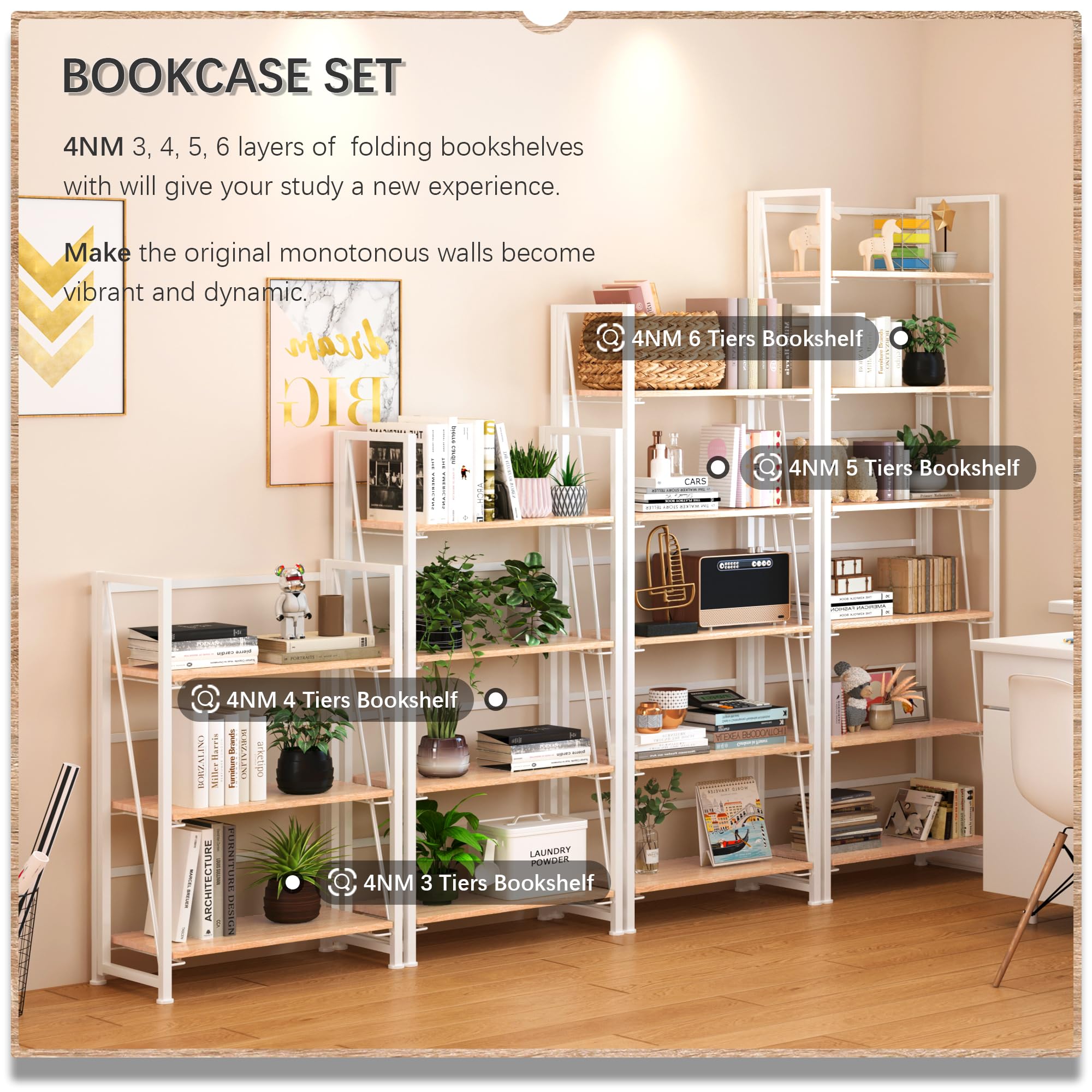Amazon.com: 4NM No Assembly Folding Bookshelf, 6-Shelf 74